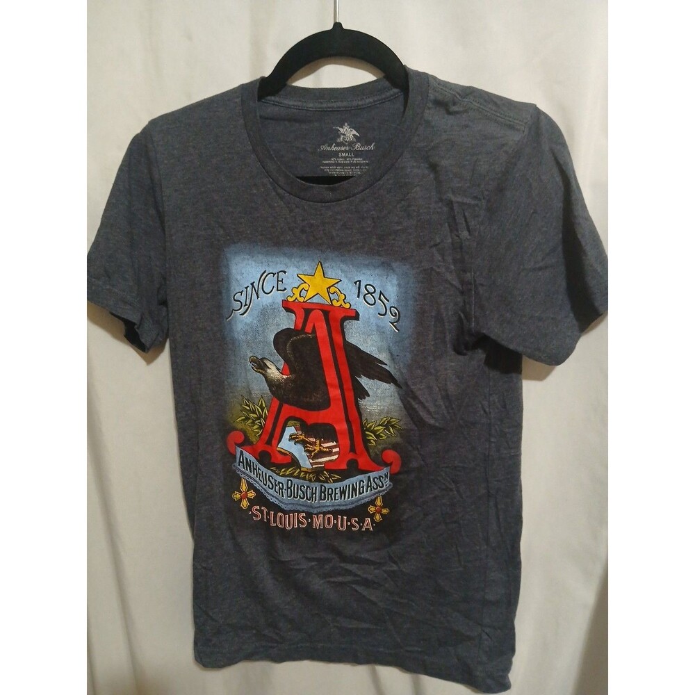 Anheuser-Busch Shirt Womans  Small Blue Polyester Blend Graphic Short Sleeve